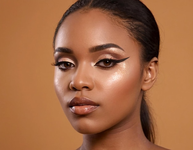 Retrato de una hermosa joven negra con buen maquillaje