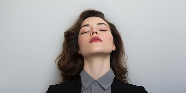 Retrato de una hermosa joven con los ojos cerrados