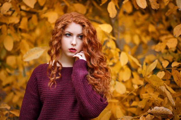 Retrato de una hermosa joven pelirroja