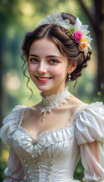 Retrato de una hermosa joven en un vestido de novia blanco