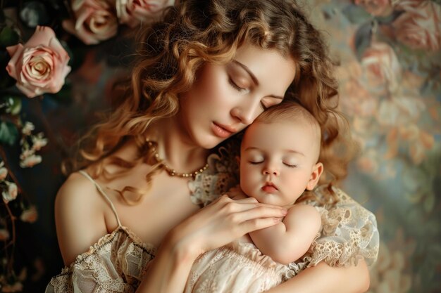 Foto retrato de una hermosa madre con su bebé amamantado foto de alta calidad
