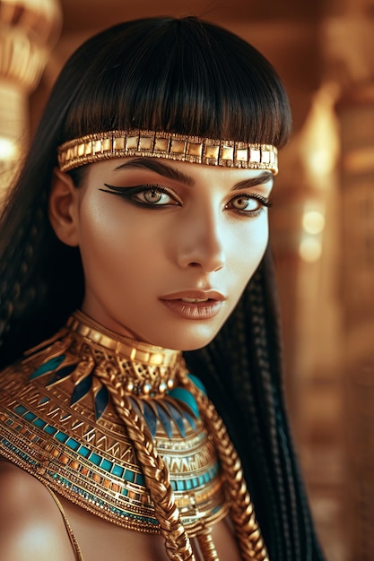 Retrato de una hermosa muchacha en la imagen de la reina Cleopatra