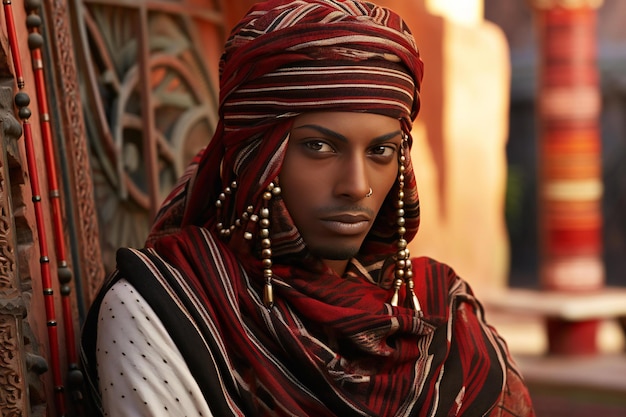 Retrato de una hermosa mujer africana con un pañuelo rojo