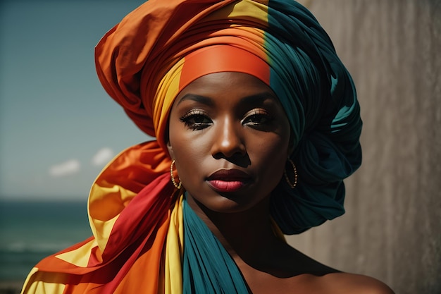 Retrato de una hermosa mujer africana con un turbante Mes de la Historia Negra