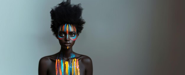 retrato de una hermosa mujer afro con cuerpo y cara pintados