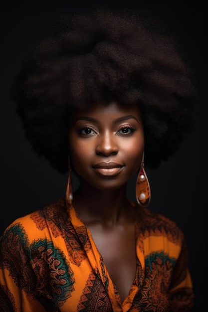 Retrato de una hermosa mujer con un afro