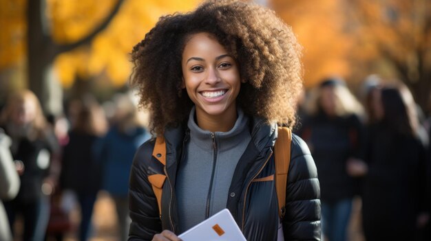 Retrato de una hermosa mujer afroamericana activista de pie al aire libre IA generativa