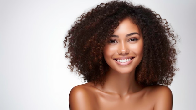 Retrato de una hermosa mujer afroamericana aislada en un estudio blanco