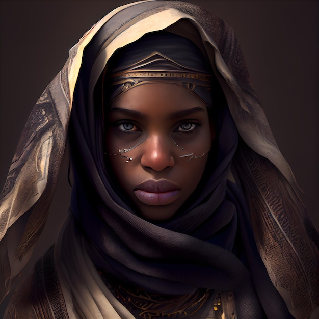 Retrato de una hermosa mujer afroamericana con un pañuelo en la cabeza