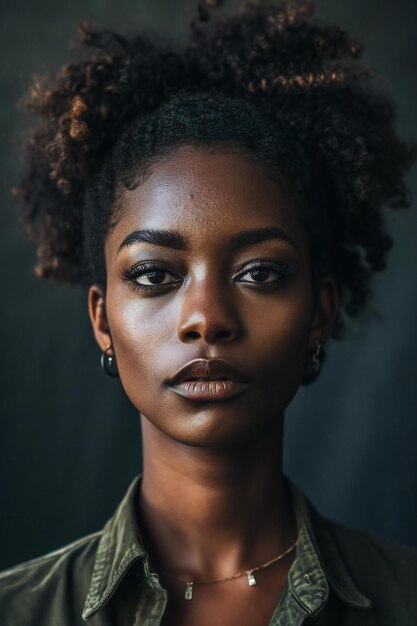 Retrato de una hermosa mujer afroamericana con peinado afro