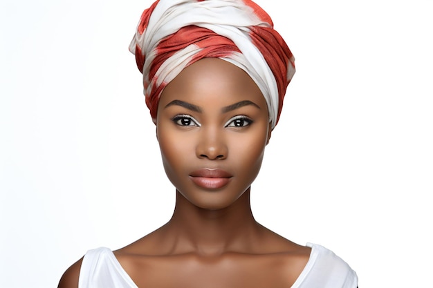 Retrato de una hermosa mujer afroamericana con turbante