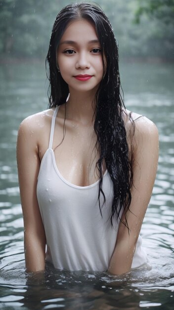 Retrato de una hermosa mujer en el agua