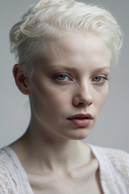 Foto retrato de una hermosa mujer albino