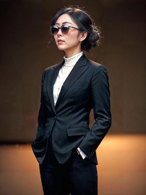 Retrato de una hermosa mujer asiática con ropa informal en la noche IA generativa