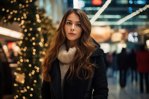 Foto retrato de una hermosa mujer comprando en un centro comercial.