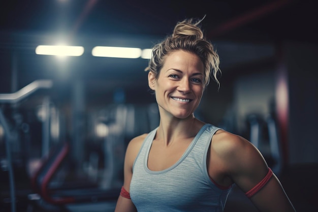 Retrato de una hermosa mujer fitness sonriendo y mirando a la cámara