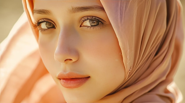 Foto un retrato de una hermosa mujer con un hijab rosa