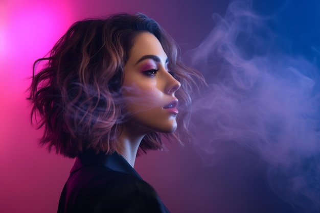 retrato de una hermosa mujer con humo en el fondo