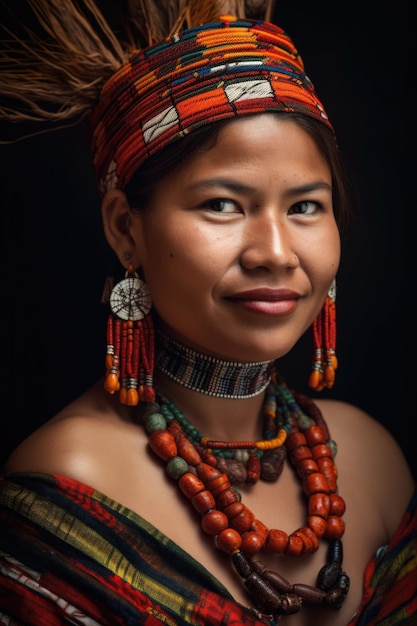 Retrato de una hermosa mujer indígena celebrando la diversidad cultural
