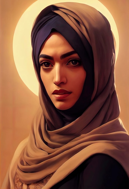 Retrato de una hermosa mujer iraní con hiyab, ilustración de las protestas por la libertad de las mujeres en Irán