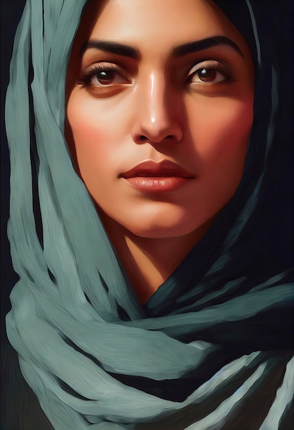 Retrato de una hermosa mujer iraní con hiyab, ilustración de las protestas por la libertad de las mujeres en Irán