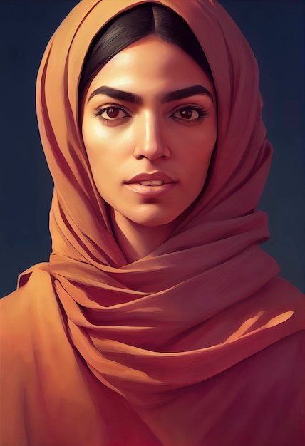 Retrato de una hermosa mujer iraní con hiyab, ilustración de las protestas por la libertad de las mujeres en Irán