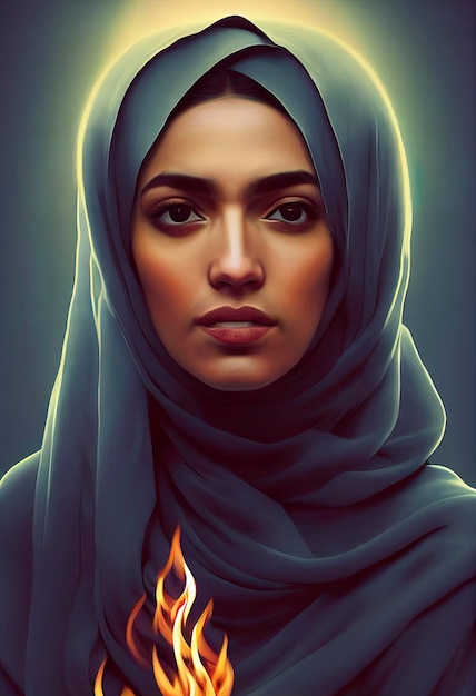 Retrato de una hermosa mujer iraní con hiyab, ilustración de las protestas por la libertad de las mujeres en Irán