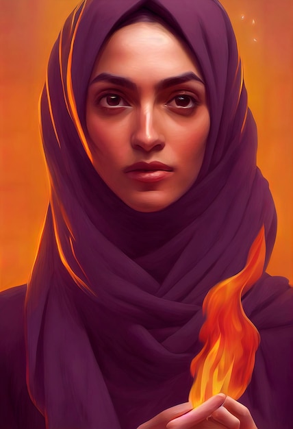 Retrato de una hermosa mujer iraní con hiyab, ilustración de las protestas por la libertad de las mujeres en Irán