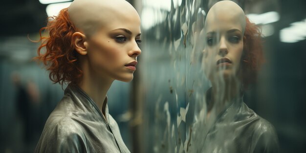 Retrato de una hermosa mujer joven con alopecia