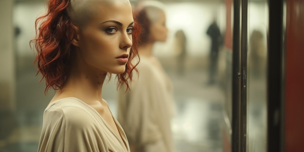 Retrato de una hermosa mujer joven con alopecia