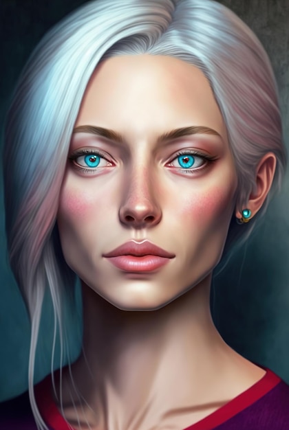 Retrato de hermosa mujer joven con cabello blanco y ojos azules primer plano Ilustración digital