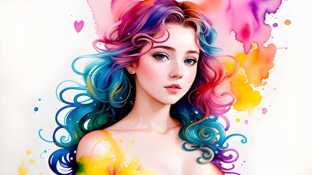 Retrato de una hermosa mujer joven con cabello de colores y pintura corporal