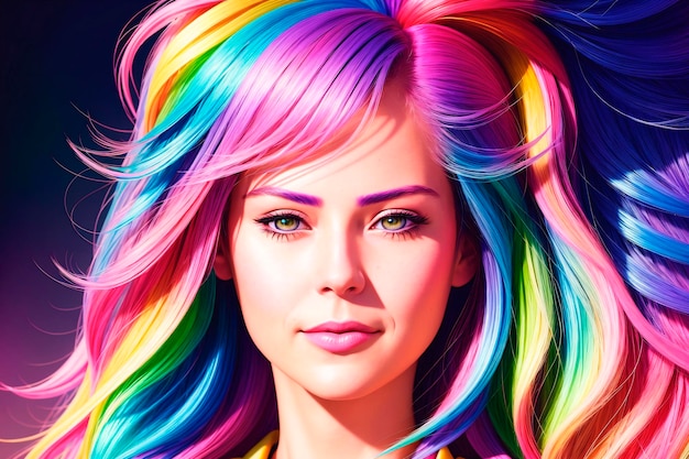 Retrato de una hermosa mujer joven con cabello colorido y maquillaje IA generativa