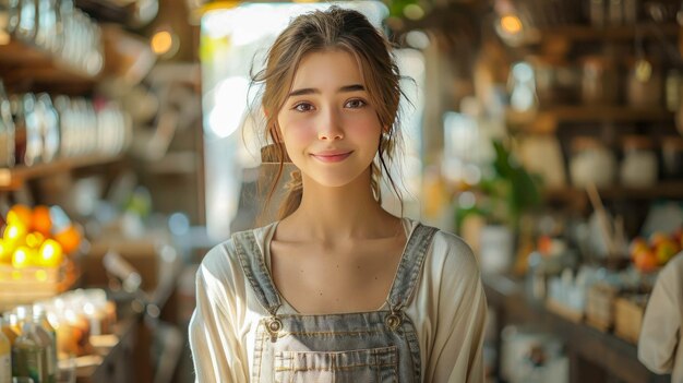 Retrato de una hermosa mujer joven en un café Niña en un café