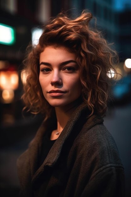 Retrato de una hermosa mujer joven en la ciudad