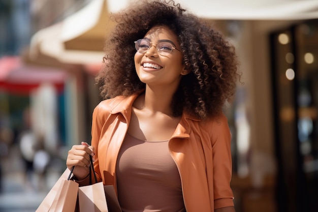 Retrato hermosa mujer joven con comprador de compras IA generativa