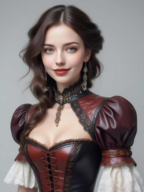 Retrato de una hermosa mujer joven en un disfraz steampunk