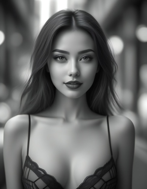Retrato de una hermosa mujer joven Foto en blanco y negro