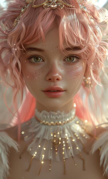 retrato de una hermosa mujer joven con maquillaje rosa y cabello dorado