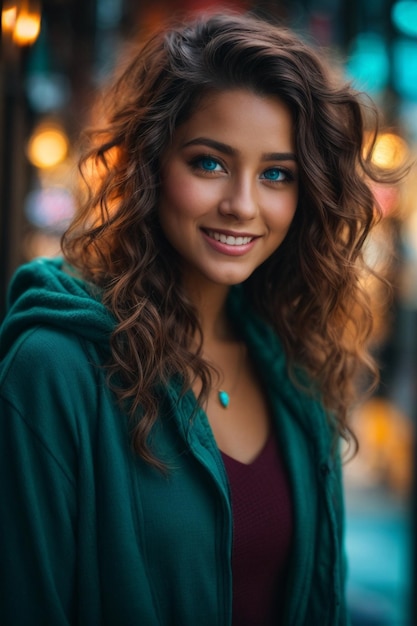 Retrato de una hermosa mujer joven con ojos turqueses