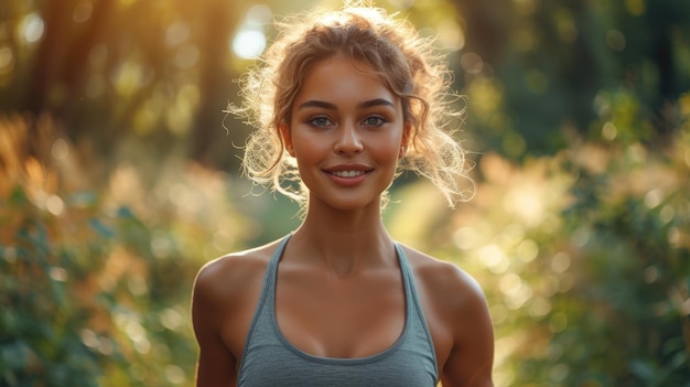 Retrato de una hermosa mujer joven en ropa deportiva posando en el parque IA generativa