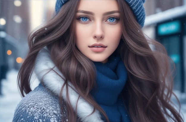Retrato de una hermosa mujer joven con ropa de invierno