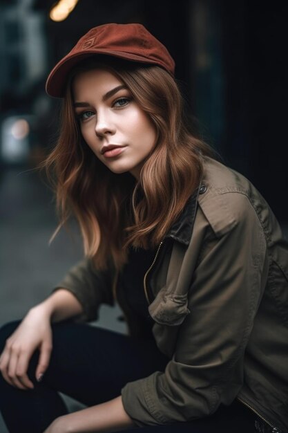 Retrato de una hermosa mujer joven con ropa urbana