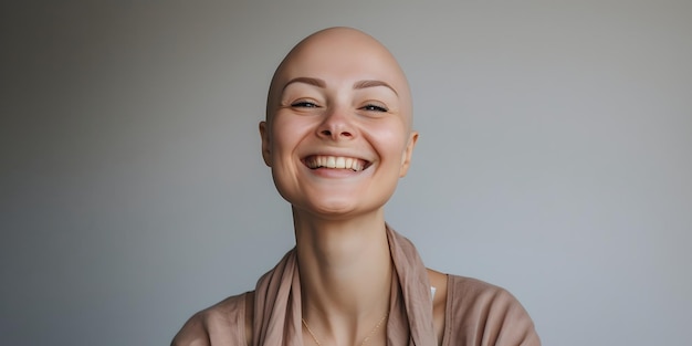 Foto retrato de una hermosa mujer joven sonriendo y mirando a la cámara