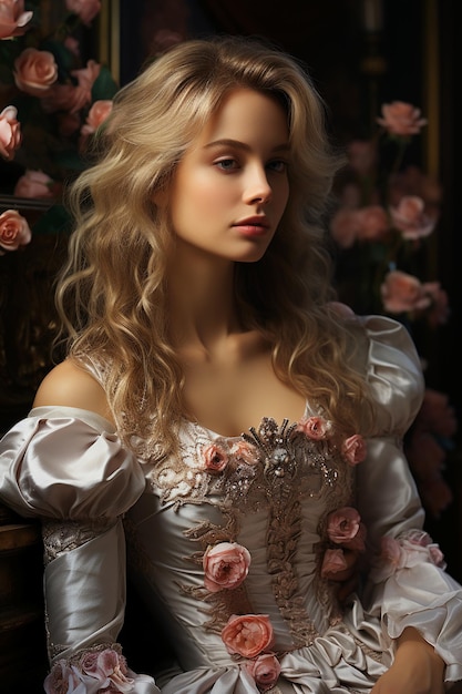Retrato de una hermosa mujer joven en vestido medieval Fotografía de moda