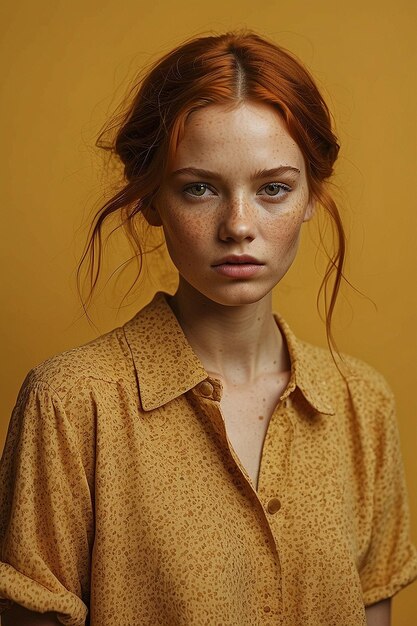 retrato de una hermosa mujer con pecas