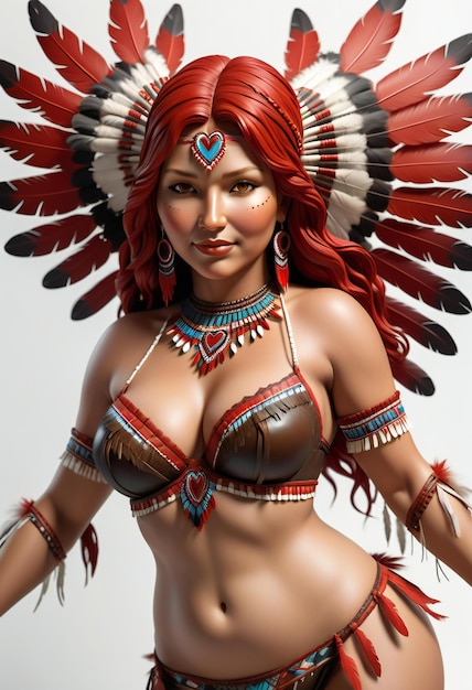 Retrato de una hermosa mujer pelirroja en traje nativo americano
