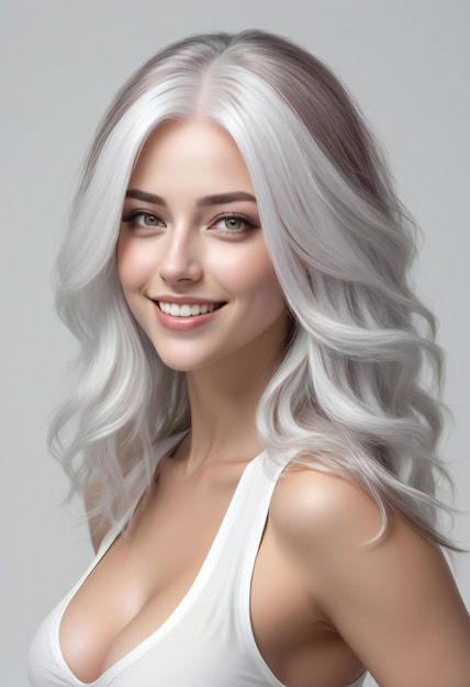 Retrato de una hermosa mujer rubia con cabello largo y ondulado Moda de belleza