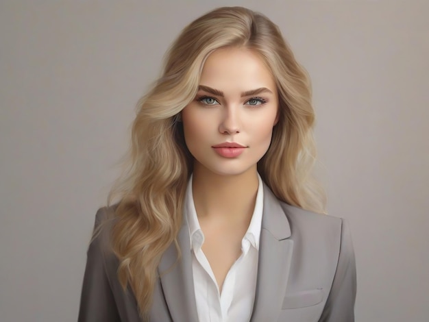 Foto retrato de una hermosa mujer rubia con traje formal