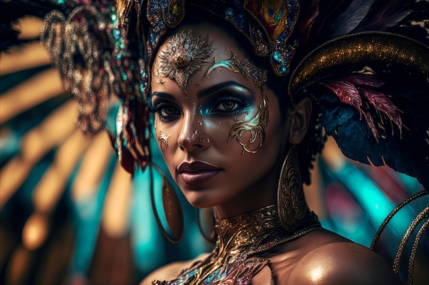 Retrato de una hermosa niña en el carnaval brasileño de rio do janeiro